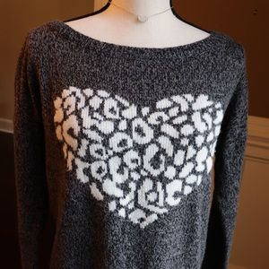 Express Leopard Heart Graphic Sweater
